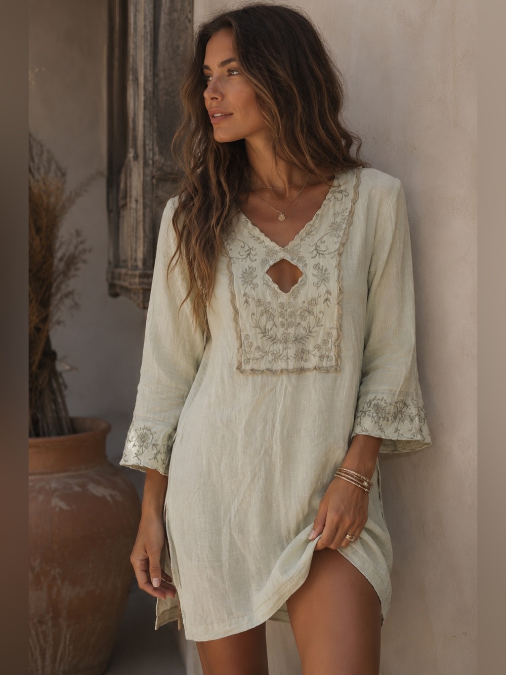 William B Kaftan Tunic Shirt Womens Small Green